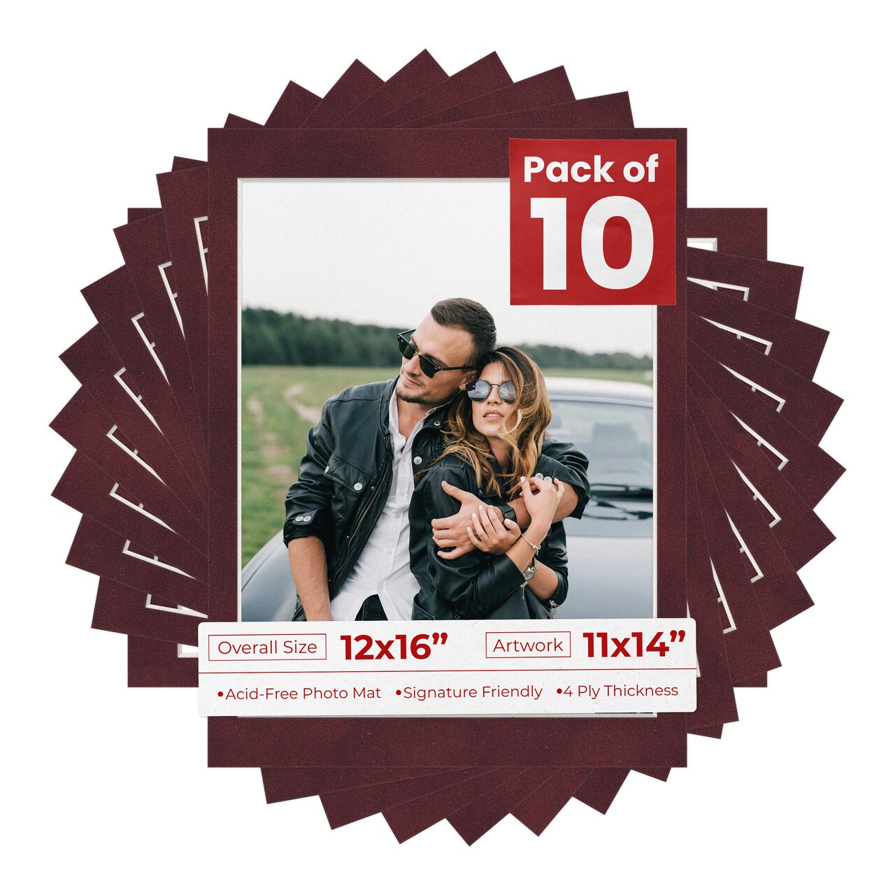Dark Red Suede Mat Board for 12x16 Frames - Fits 11x14 Photos